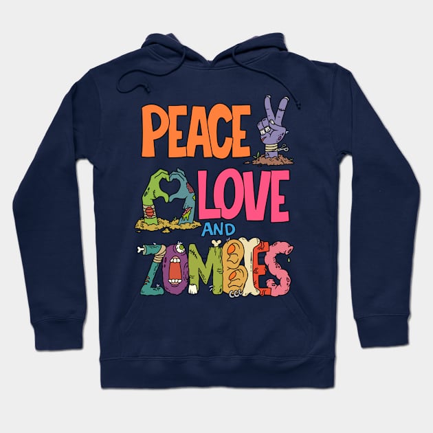 Peace, love and zombies - Halloween Gift Hoodie by Konnectd